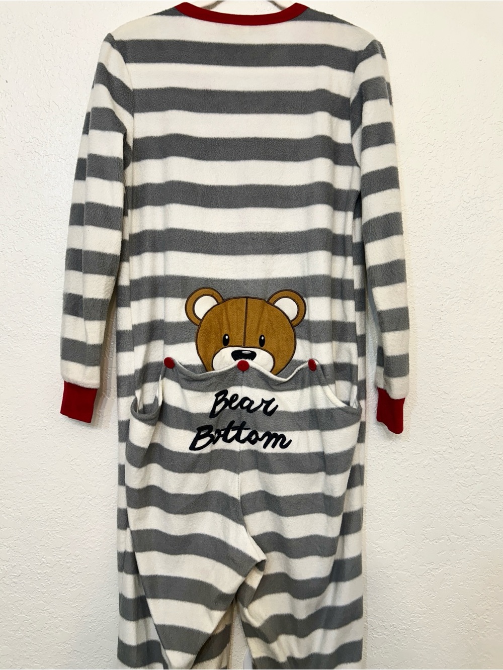Adult Gray and White Striped Onesie Pajamas